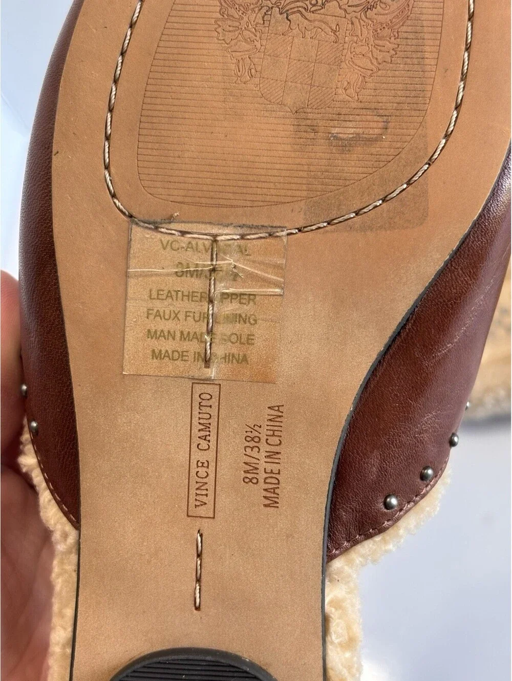 Vince Camuto Alvintal Faux Fur Studded Mules Women's Sz 8M Brown Leather Comfort
